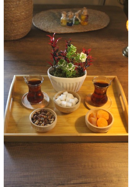 Bambu Dikdörtgen Kulplu Sunum Tepsi 40X30CM