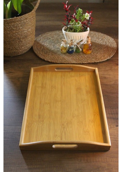 Bambu Dikdörtgen Kulplu Sunum Tepsi 40X30CM