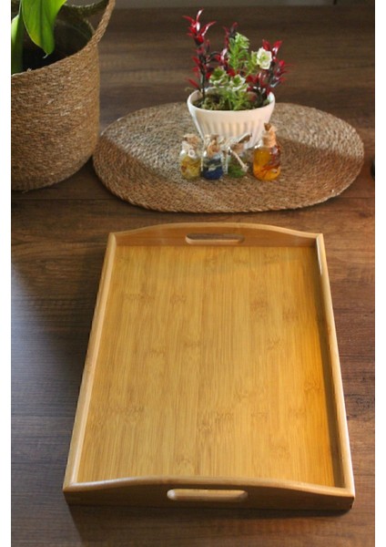 Bambu Dikdörtgen Kulplu Sunum Tepsi 40X30CM