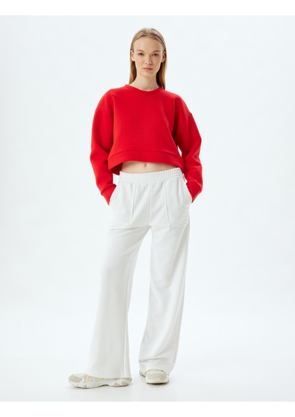 Crop Spor Oversize Sweatshirt Basic Bisiklet Yaka Şardonlu fiyatları