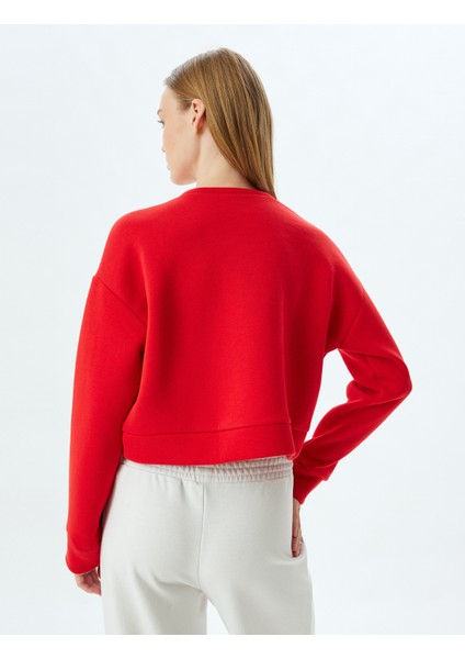 Crop Spor Oversize Sweatshirt Basic Bisiklet Yaka Şardonlu indirimleri