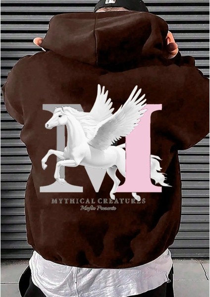 Büyük Beden Özel Tasarım Kapüşonlu M Beyaz Özgür At Sırt Baskılı Modern Erkek Battal Sweatshırt