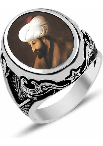Fatih Sultan Mehmet Resimli 925 Ayar Gümüş Erkek Yüzük