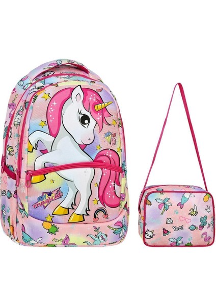 Ilkokul Unicorn Desenli Kız Çocuk Ilkokul Çantası + Beslenme Çantası fırsatları