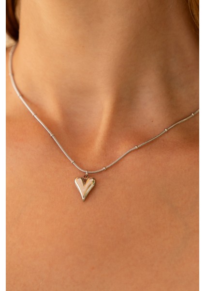 Çelik Silver Minimal Kalp Kolye