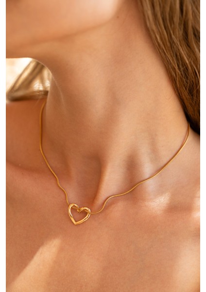 Çelik Gold Kalp Kolye