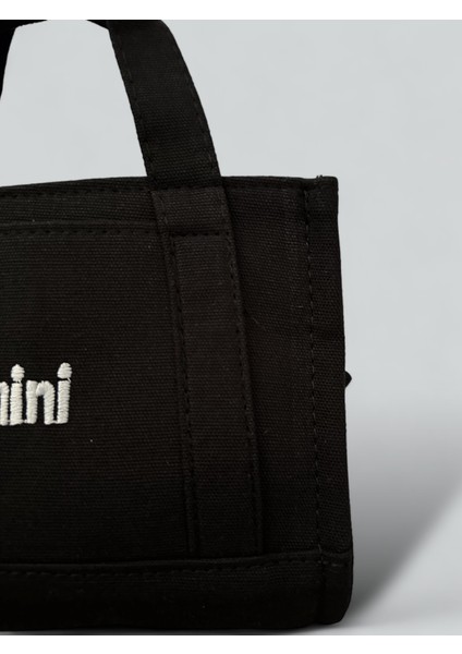 Kanvas Kumaş Krem Mini Yazı Baskılı Mini Boy Ayarlanabilir Askılı El Omuz Çantası