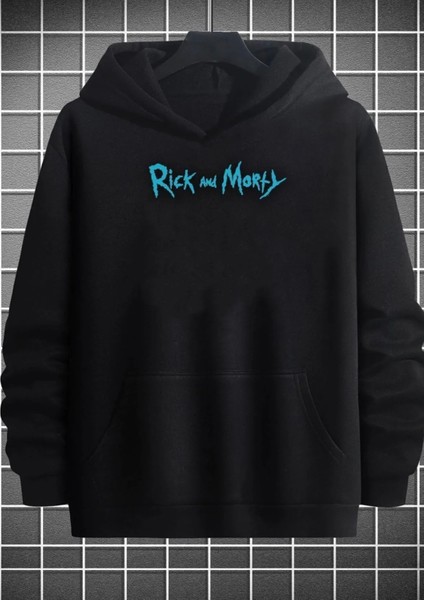Büyük Beden Özel Tasarım Kapüşonlu Rick And Morty Baskılı Oversize Battal Erkek Sweatshırt