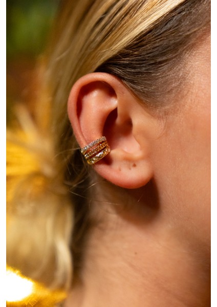 Çelik Gold Kapitone Desenli 3 Sıra Earcuff