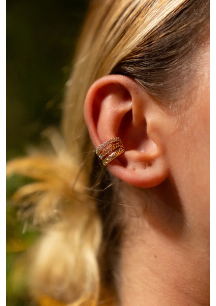 Çelik Gold Kapitone Desenli 3 Sıra Earcuff