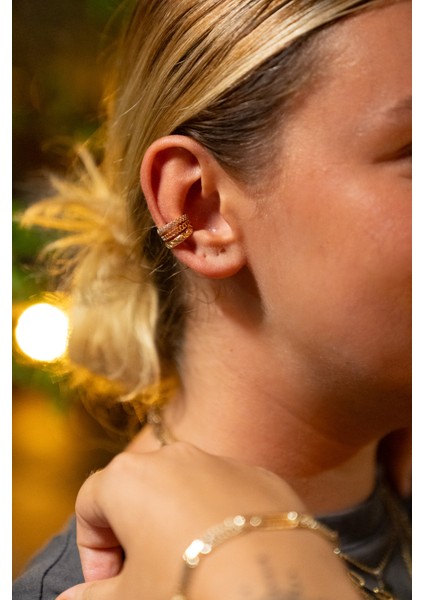 Çelik Gold Kapitone Desenli 3 Sıra Earcuff