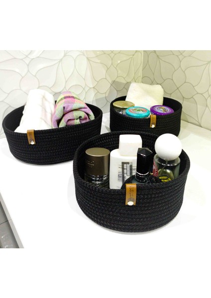 Çok Amaçlı Üçlü Sepet Organizer Hasır Banyo Makyaj Çorap Havlu Düzenleyici Üç Boy Siyah modelleri