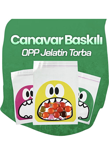 Çet Pack 50 Adet 10X15 Pembe Canavar Baskılı Jelatin - Kurabiye Poşeti - Hediye Paketi