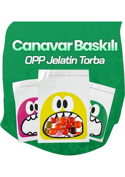 Çet Pack 50 Adet 10X15 Sarı Canavar Baskılı Jelatin - Kurabiye Poşeti - Hediye Paketi