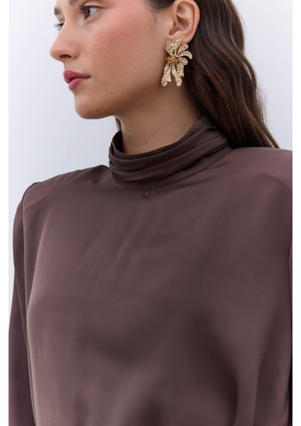 Saten Geniş Kol Tunik Kahverengi fiyatları