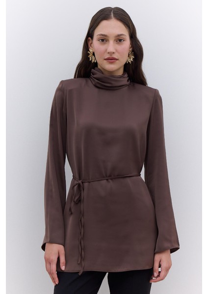 Saten Geniş Kol Tunik Kahverengi indirimleri