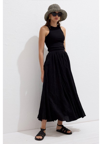 Crush Efekli Premıum Etek Siyah