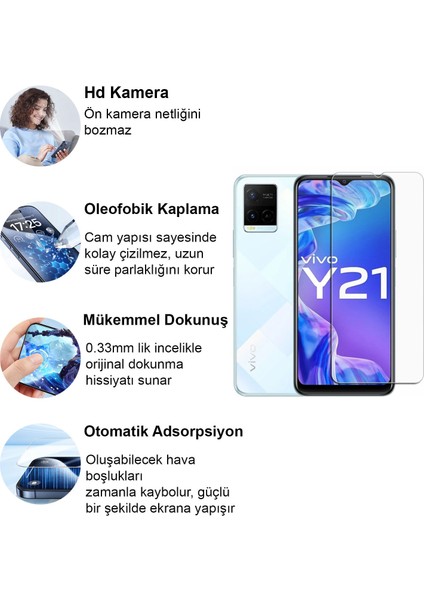 Vivo Y21 Kırılmaz Cam Şeffaf 0.3mm Kılıf Dostu Temperli Ekran Koruyucu