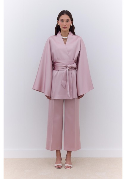 Saten Kemerli Kimono Pudra