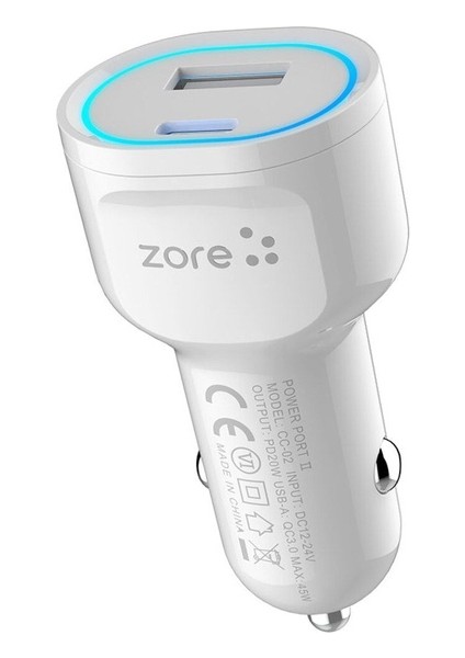 Cc-02 Hızlı Şarj Özellikli LED Işıklı Qc 3.0 Usb-A ve Type-C Pd Araç Şarj Başlığı Pd 20W