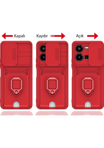 Vivo Y22S Kılıf Kartvizitli Askılı Standlı Kapak - Pembe