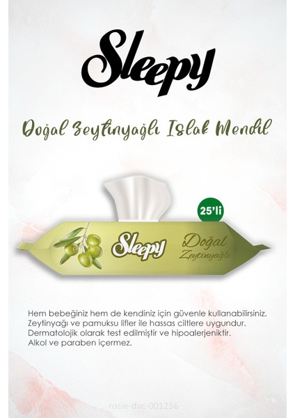 12 Al 11 Öde Sleepy Doğal Zeytinyağlı Islak Mendil 25'li ve Rosıe