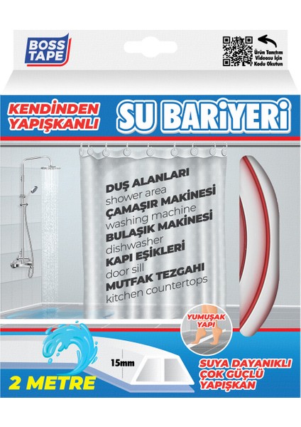 Duş Kapı Eşiği, Mutfak Tezgah Su Kesici Bariyer 2 Metre Beyaz