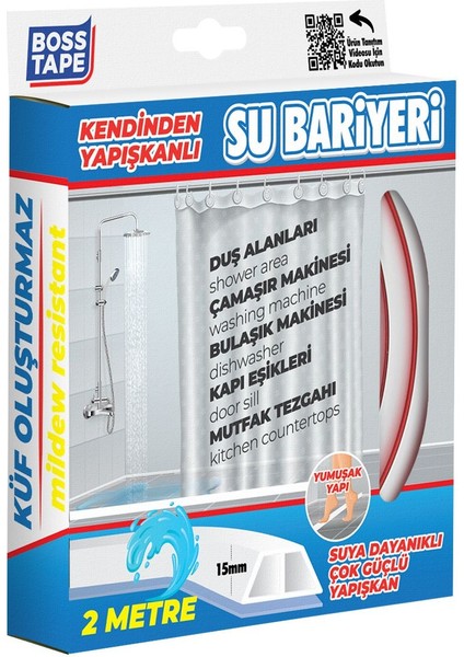 Duş Kapı Eşiği, Mutfak Tezgah Su Kesici Bariyer 2 Metre Beyaz