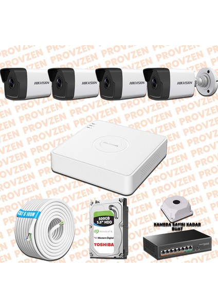 Hıkvısıon 4 Kameralı İp Kamera Seti 1080P Mikrofonlu
