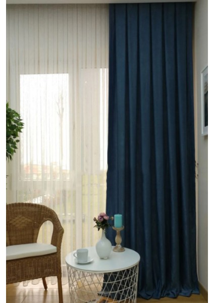 Soft Kumaş Fon Perde Sık Pileli Indigo Perde modelleri