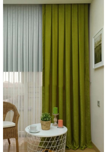 Soft Kumaş Fon Perde Sık Pileli Yeşil Perde fiyatları