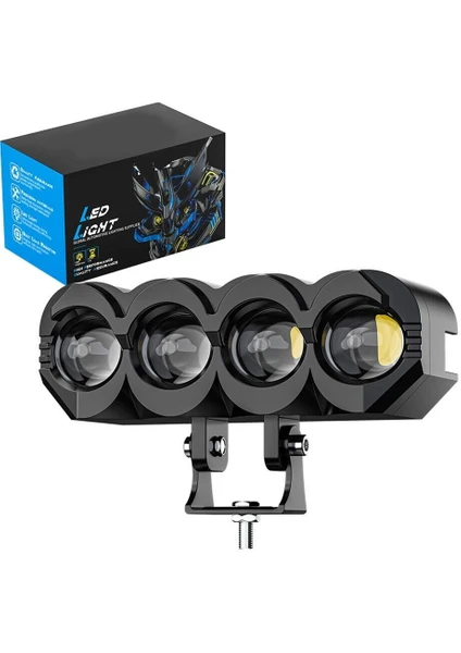 Motosiklet 4 LED  Lazer Sis Farı 2 Adet Delici Beyaz Sarı Çift Renk Metal Baykuş LED Işık