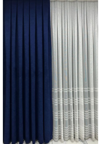 Ada Fon Perde Sık Pileli Lacivert Perde modelleri