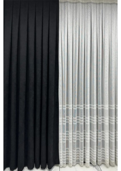 Ada Fon Perde Sık Pileli Siyah Perde modelleri