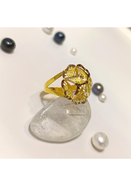 Extra Büyük Telkare Gül Yüzük 14 Ayar Altın Hd Videolu modelleri