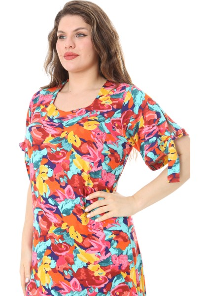 Butik Sarı Gül Desen Kolları Bağlamalı Kısa Kollu Kadın Midi Elbise fırsatları