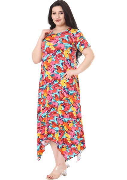 Butik Sarı Gül Desen Asimetrik Kısa Kollu Elbise modelleri