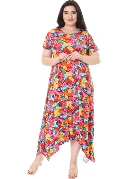 Butik Sarı Gül Desen Asimetrik Kısa Kollu Elbise fırsatları