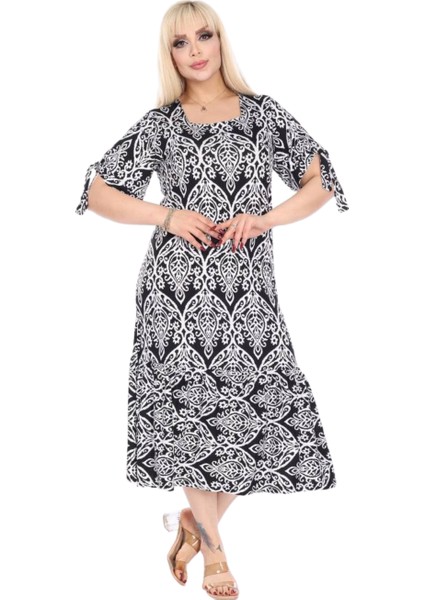Butik Kolları Bağlamalı Kısa Kollu Beyaz Dantel Desen Midi Elbise fiyatları