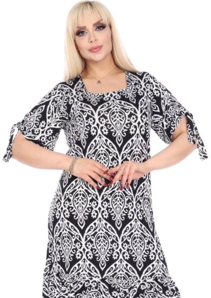 Butik Kolları Bağlamalı Kısa Kollu Beyaz Dantel Desen Midi Elbise fırsatları