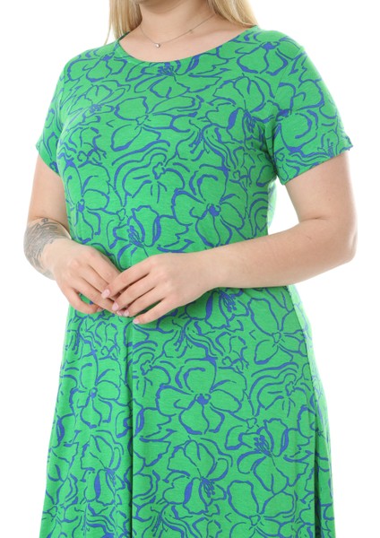 Butik Yeşil Çiçek Desen Asimetrik Kısa Kollu Elbise indirimleri