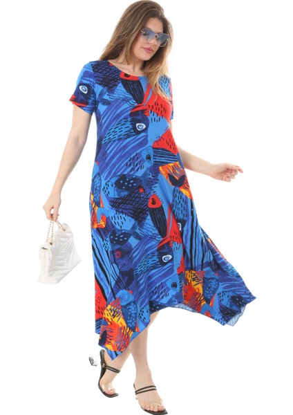 Butik Sax Balık Desen Asimetrik Kısa Kollu Elbise fiyatları