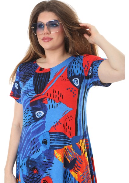 Butik Sax Balık Desen Asimetrik Kısa Kollu Elbise indirimleri