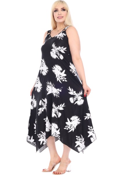 Butik Siyah Beyaz Yaprak Desen Askılı V Yaka Elbise fırsatları