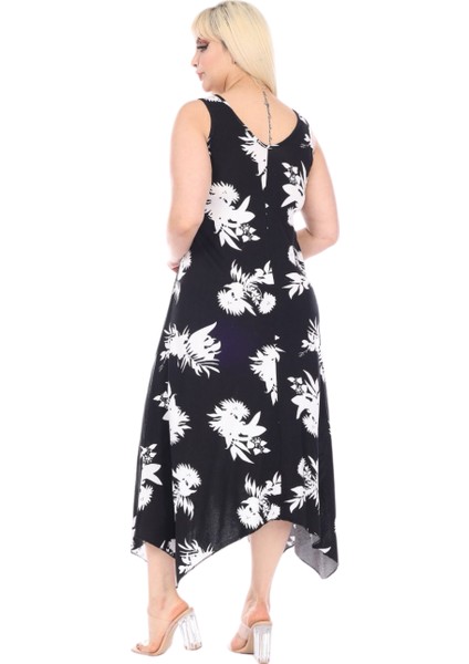 Butik Siyah Beyaz Yaprak Desen Askılı V Yaka Elbise indirimleri