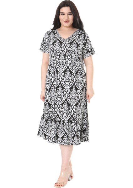 Butik Göğüsten Robalı V Yaka Kısa Kollu Beyaz Dantel Desenli Cepli Elbise modelleri