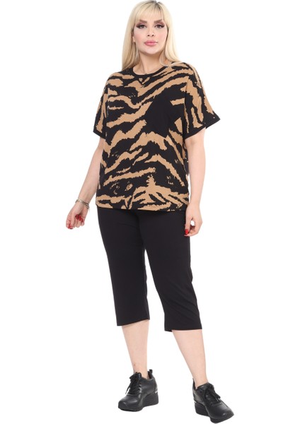 Butik Siyah Zebra Desen Çapraz Cep Detaylı Kapri Takım fiyatları