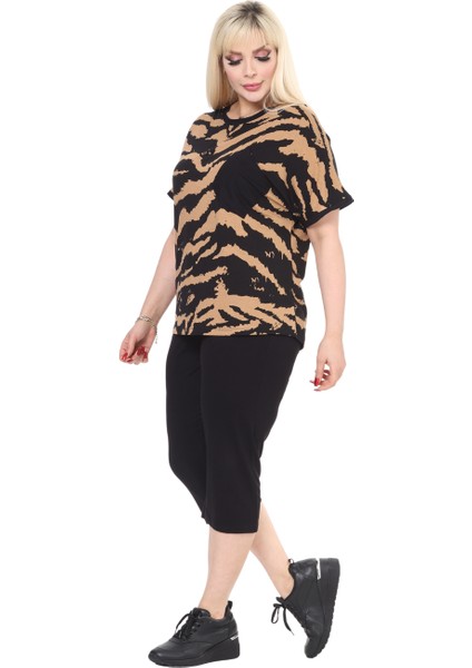Butik Siyah Zebra Desen Çapraz Cep Detaylı Kapri Takım fırsatları