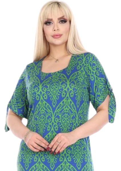 Butik Yeşil Dantel Desen Kolları Bağlamalı Kısa Kollu Kadın Midi Elbise modelleri