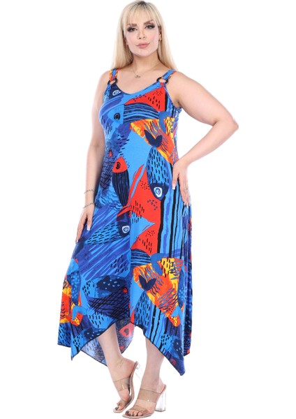 Butik Sax Balık Desen Askılı V Yaka Elbise
